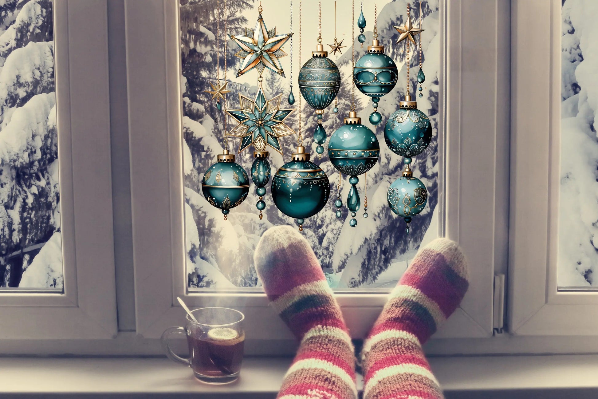 Bring the Magic Home with Double-Sided Reusable Enchanting Christmas Double-Sided Reusable Bauble Window Sticker Set, Christmas Window Decal Creative Windows