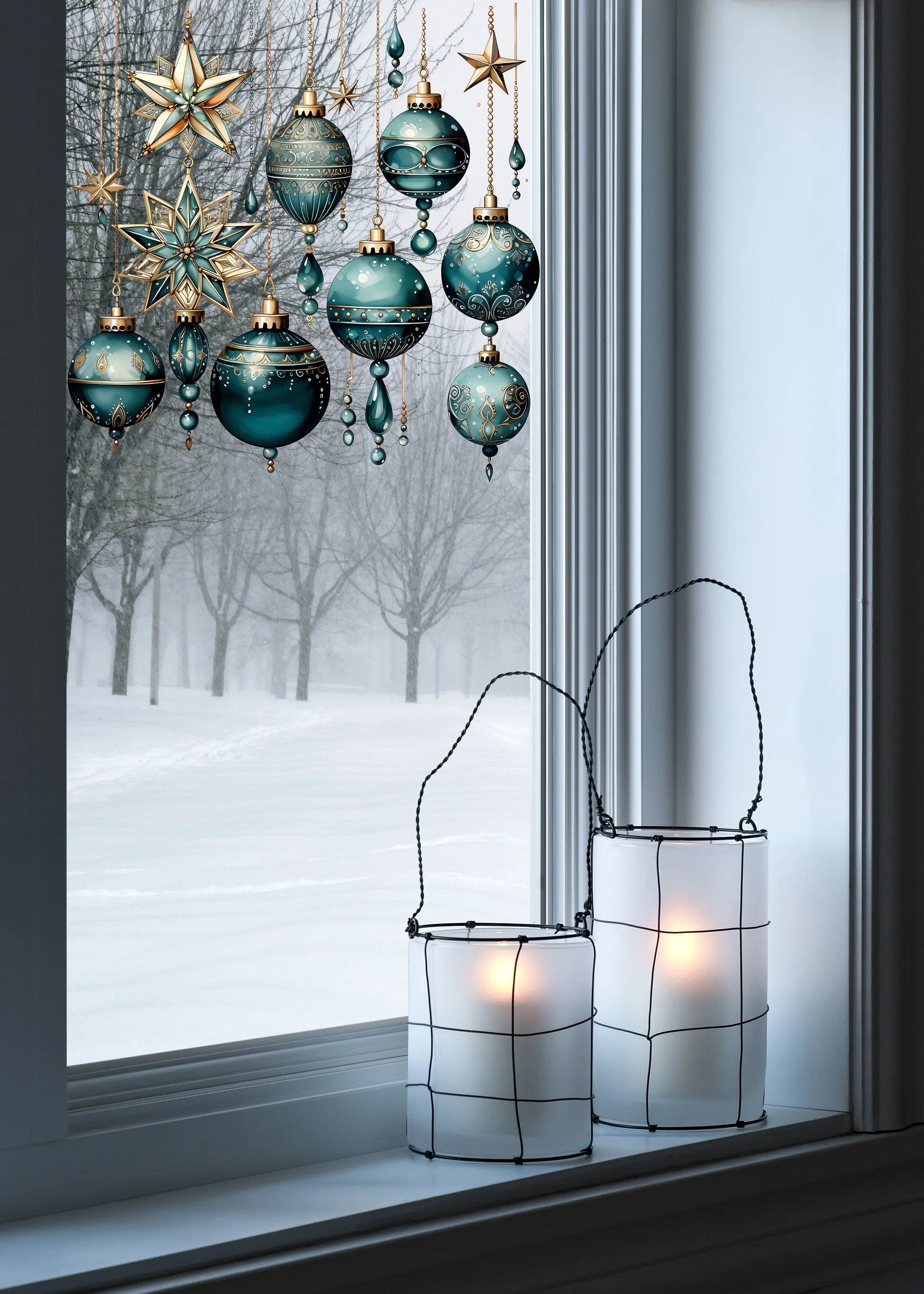 Bring the Magic Home with Double-Sided Reusable Enchanting Christmas Double-Sided Reusable Bauble Window Sticker Set, Christmas Window Decal Creative Windows