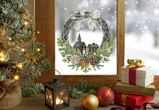 Christmas Window Decal, Christmas Window Stickers, Christmas Window, Christmas Window Decorations, Christmas Window Wreath Sticker Creative Windows