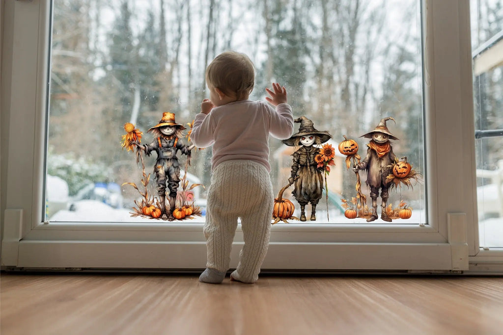 Scarecrow Halloween Window Stickers: Double-Sided Fall Decor Creative Windows