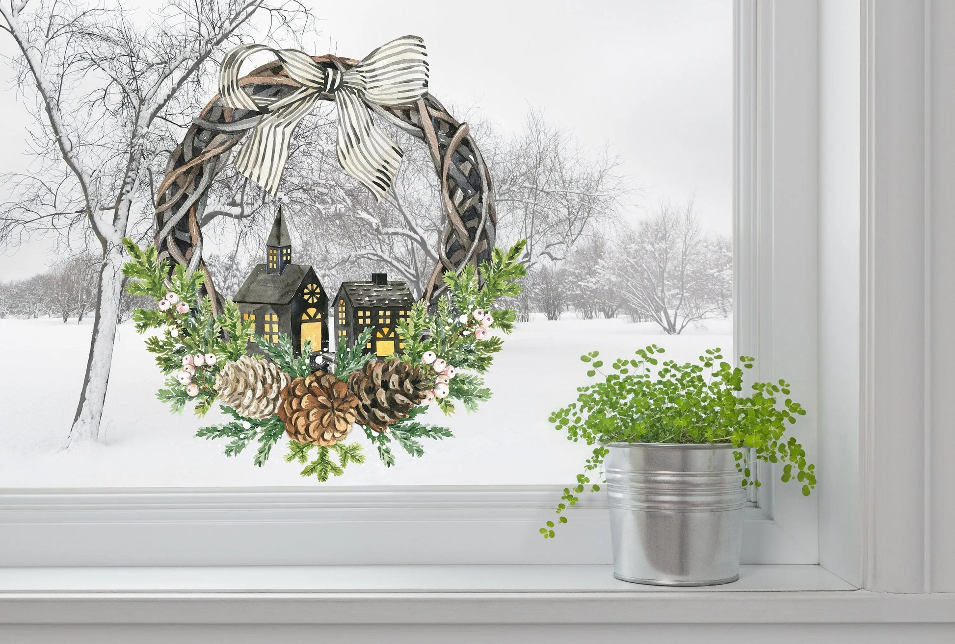 Christmas Window Decal, Christmas Window Stickers, Christmas Window, Christmas Window Decorations, Christmas Window Wreath Sticker Creative Windows