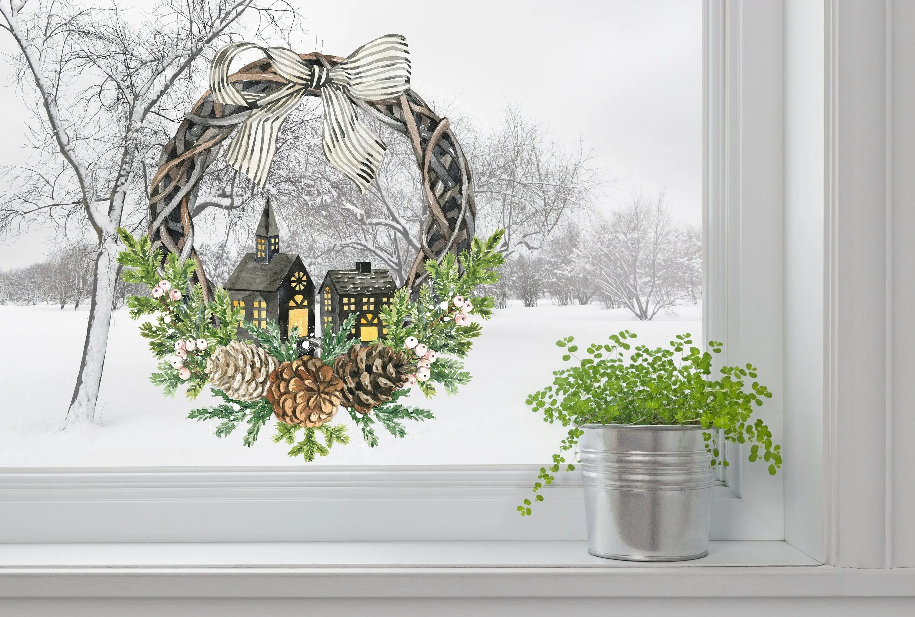 Christmas Window Decal, Christmas Window Stickers, Christmas Window, Christmas Window Decorations, Christmas Window Wreath Sticker Creative Windows