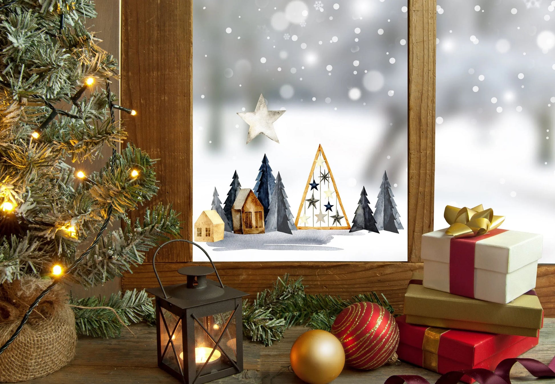 Christmas Window Decal, Christmas Window Stickers, Christmas Window, Christmas Window Decorations, Christmas Scandi Village Window Sticker Creative Windows