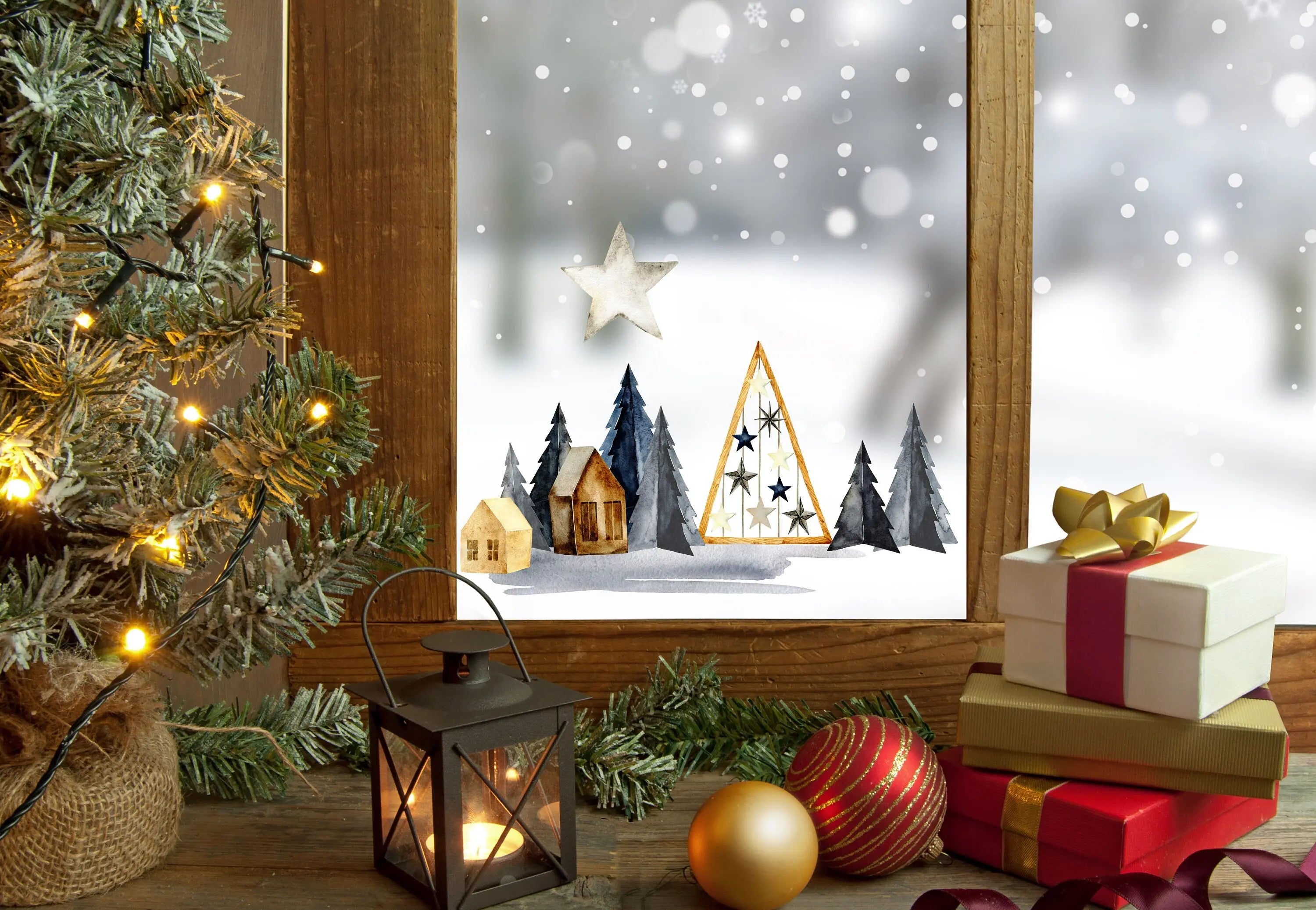 Christmas Window Decal, Christmas Window Stickers, Christmas Window, Christmas Window Decorations, Christmas Scandi Village Window Sticker Creative Windows