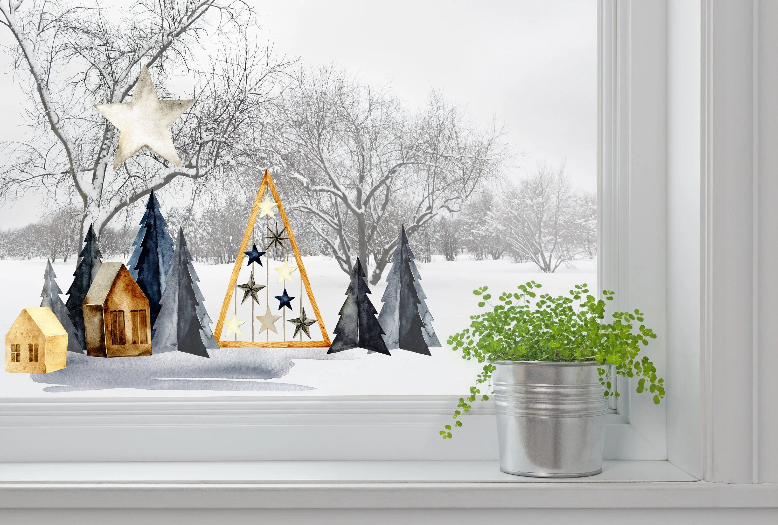 Christmas Window Decal, Christmas Window Stickers, Christmas Window, Christmas Window Decorations, Christmas Scandi Village Window Sticker Creative Windows