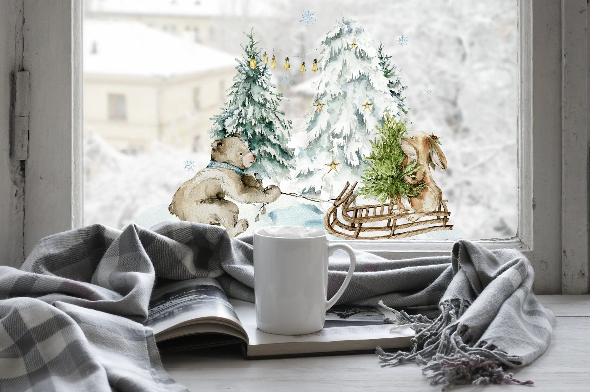 Bring the Magic Home with Double-Sided Reusable Christmas scene Window Sticker! Christmas Window Decal, Christmas Window Decorations Creative Windows