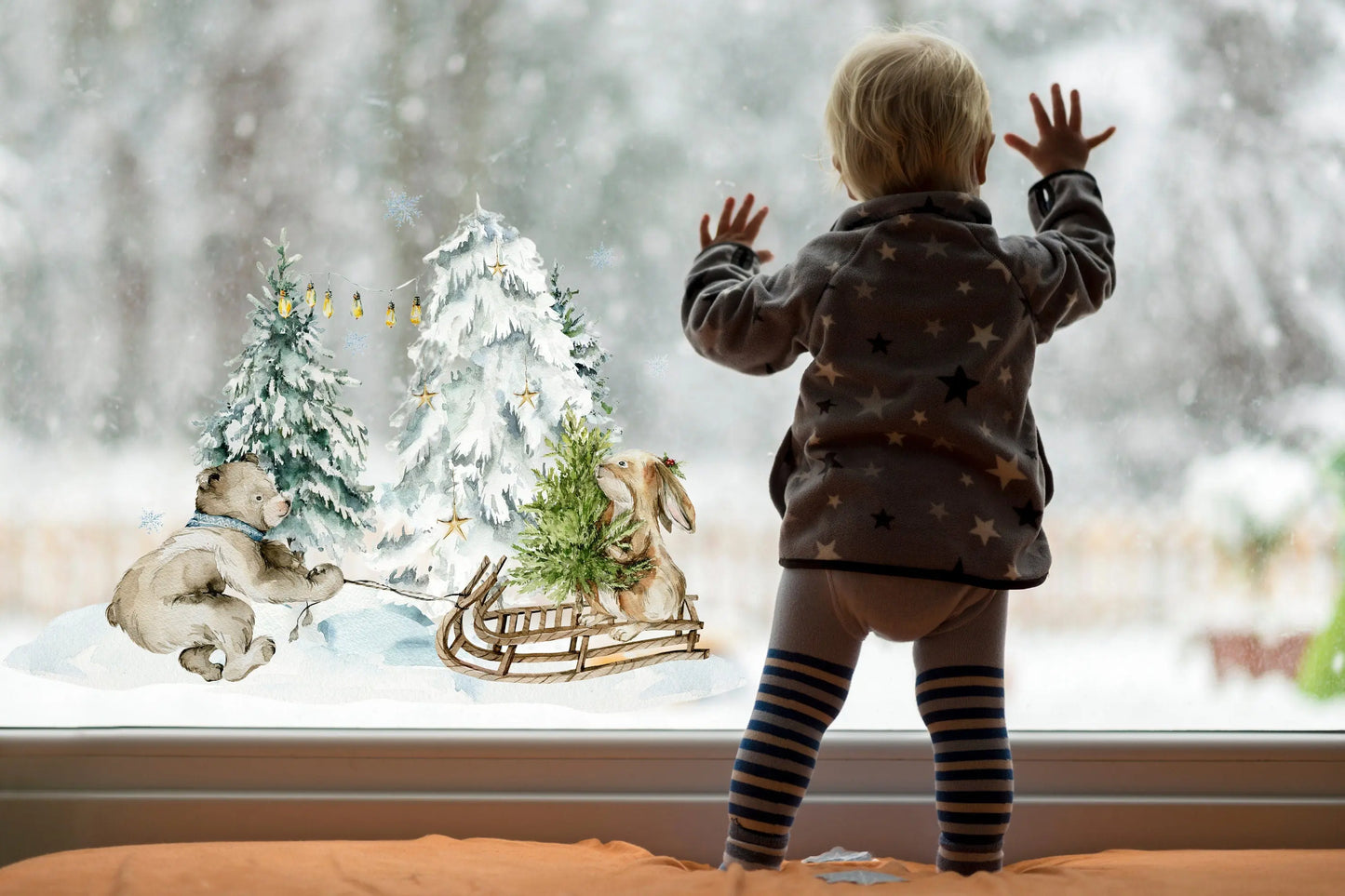 Bring the Magic Home with Double-Sided Reusable Christmas scene Window Sticker! Christmas Window Decal, Christmas Window Decorations Creative Windows
