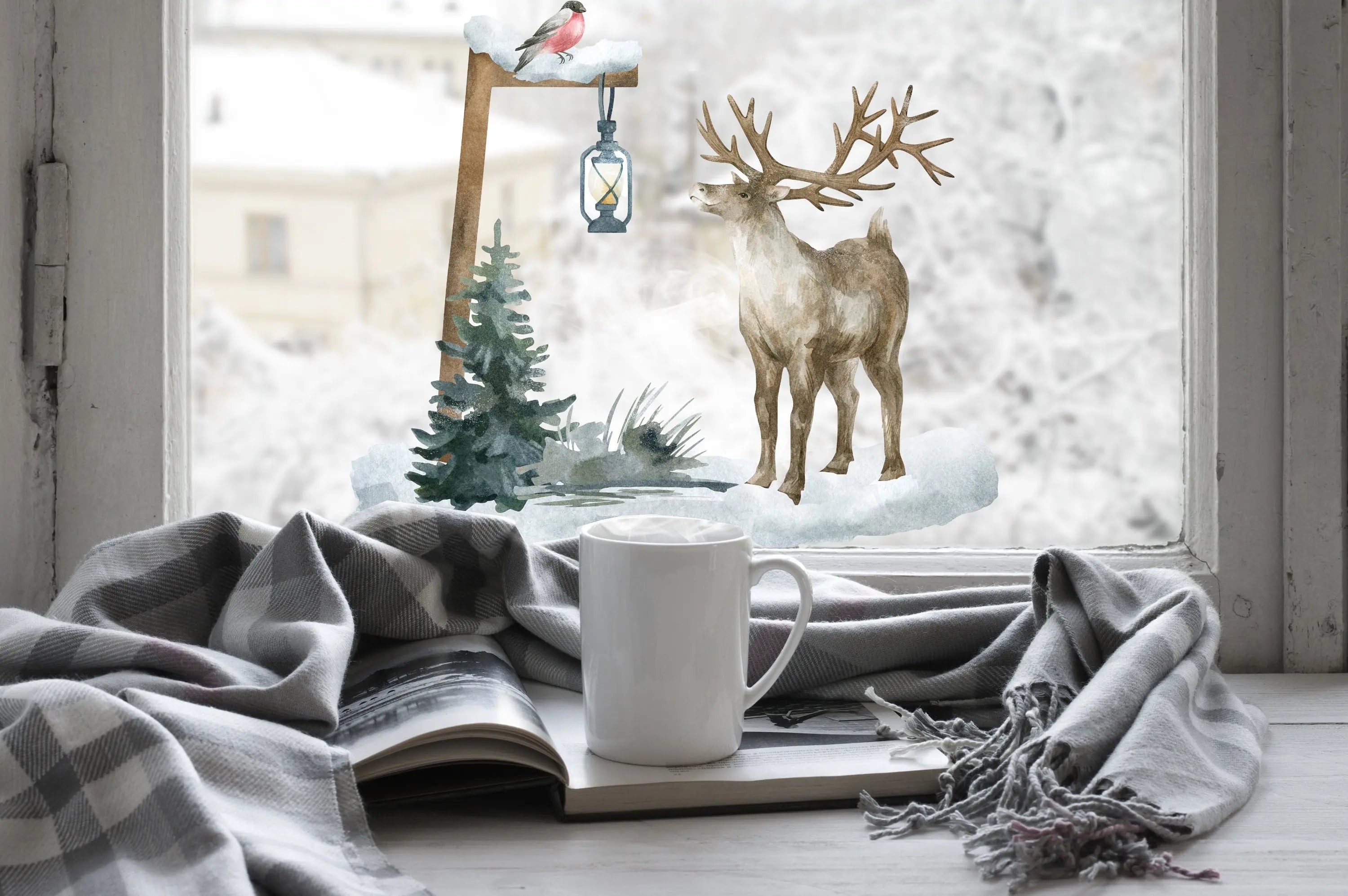 Christmas Window Stickers, Double-Sided Reusable Christmas scene Window Sticker, Christmas Window Decal, Christmas Window Decorations, Creative Windows
