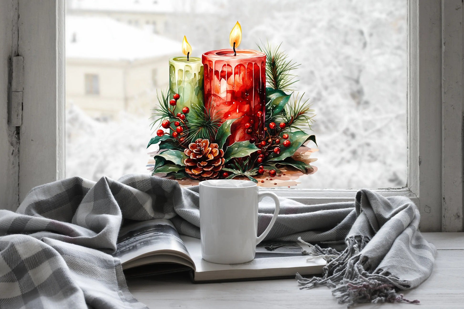Christmas Window Sticker, Christmas Candle Window Sticker, Double-Sided Reusable Christmas Window Sticker! Christmas Window Decal, Creative Windows