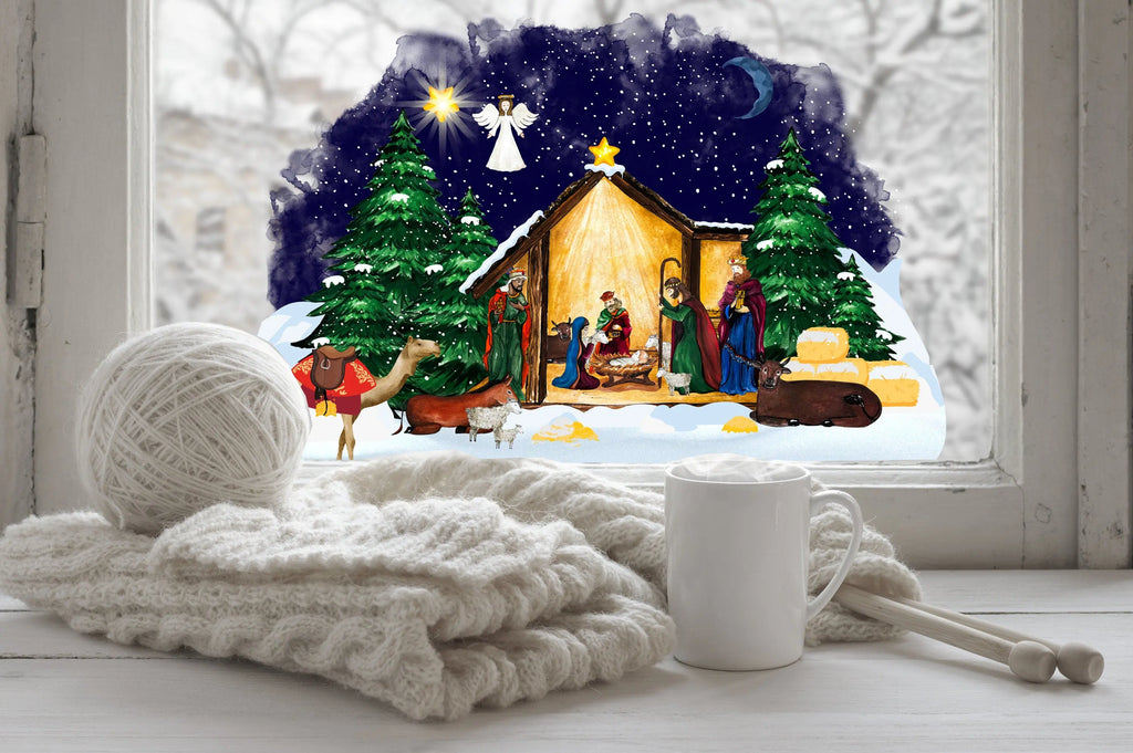 Christmas Window Sticker, Christmas Nativity Scene Window Sticker, Double-Sided Reusable Christmas Window Sticker! Christmas Window Decal, Creative Windows