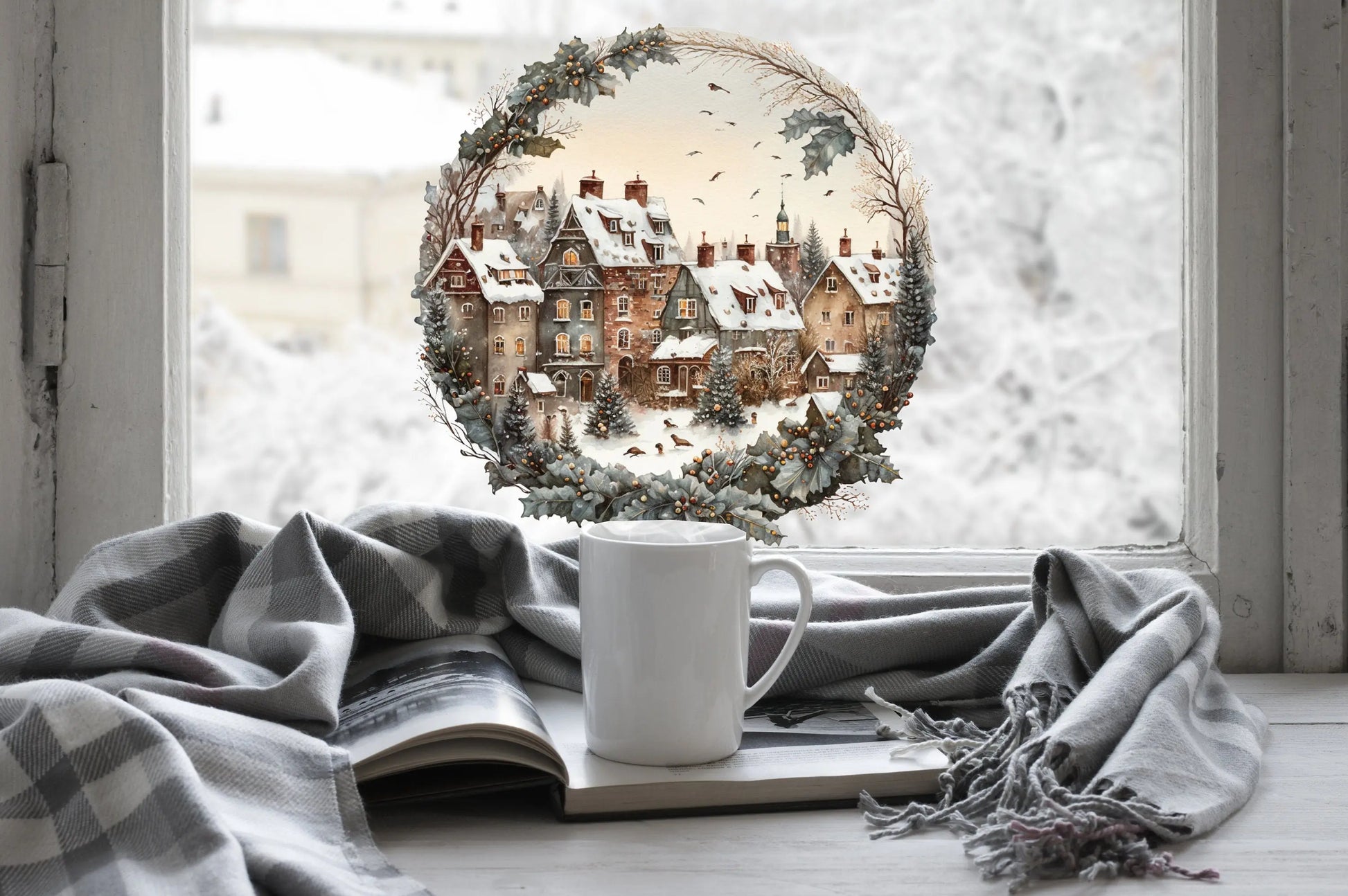 Vintage Village Christmas Window Sticker, Christmas Window Sticker, Double-Sided Reusable Christmas Window Sticker, Christmas Window Decal, Creative Windows