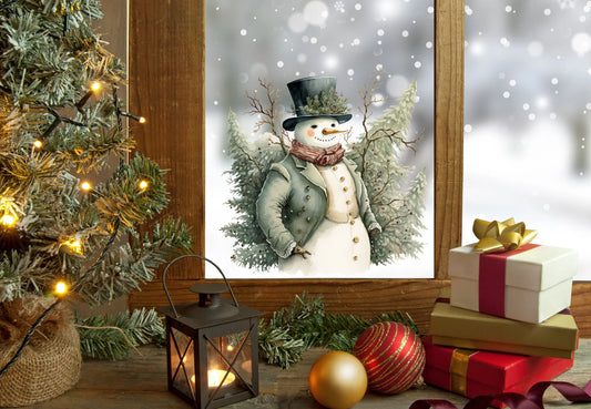Vintage Snowman Christmas Window Sticker, Christmas Window Sticker, Double-Sided Reusable Christmas Window Sticker! Christmas Window Decal, Creative Windows