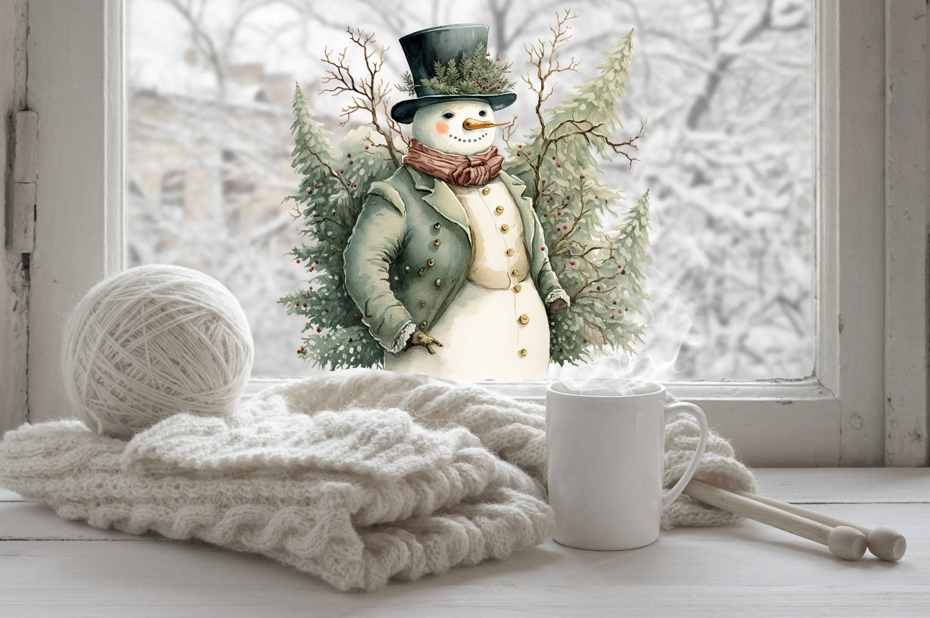 Vintage Snowman Christmas Window Sticker, Christmas Window Sticker, Double-Sided Reusable Christmas Window Sticker! Christmas Window Decal, Creative Windows