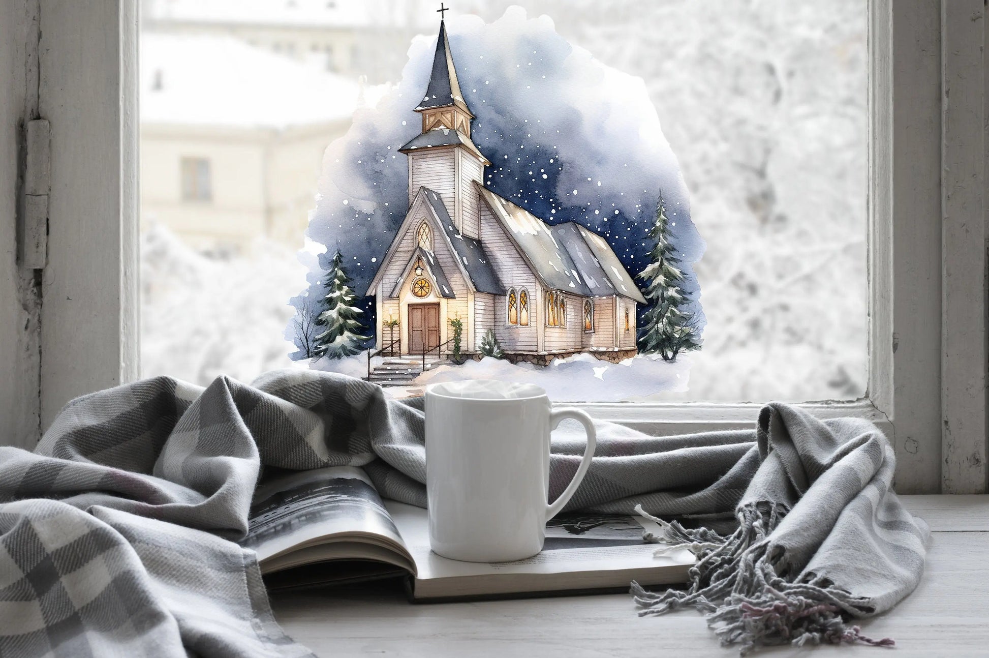 Christmas Window Sticker, Christmas Church Decal, Double-Sided Reusable Christmas Window Sticker! Christmas Window Decal, Christmas Decals Creative Windows