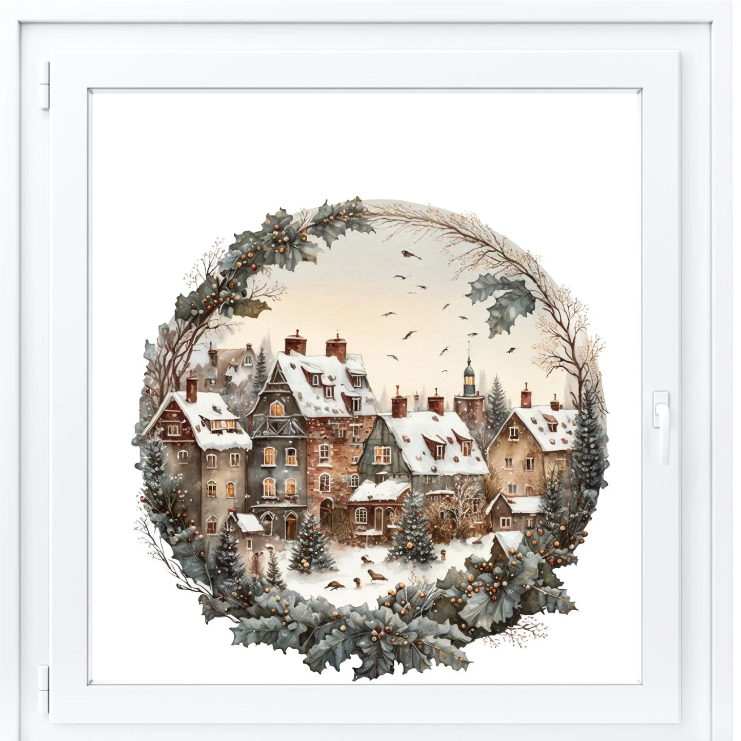 Vintage Village Christmas Window Sticker, Christmas Window Sticker, Double-Sided Reusable Christmas Window Sticker, Christmas Window Decal, Creative Windows