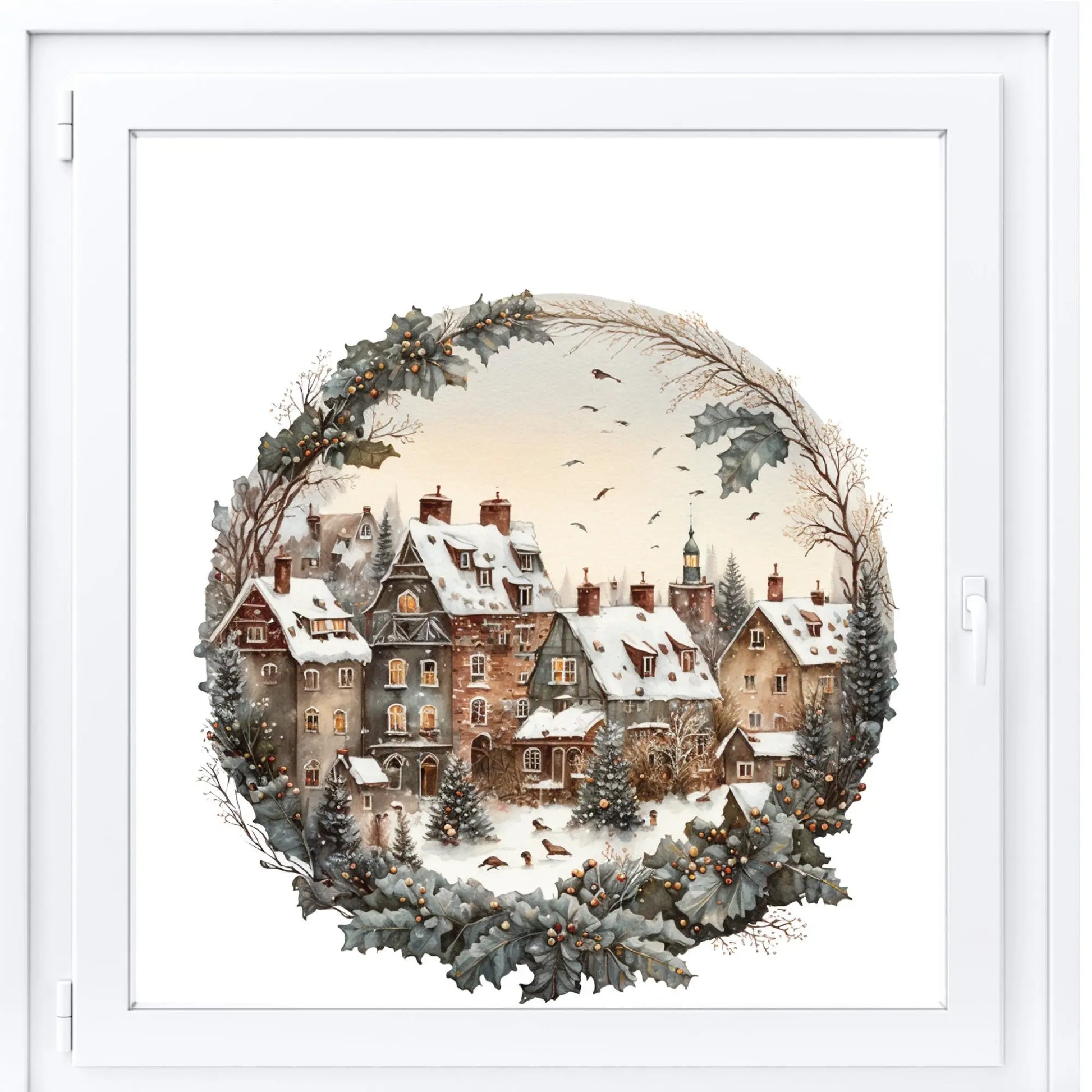 Vintage Village Christmas Window Sticker, Christmas Window Sticker, Double-Sided Reusable Christmas Window Sticker, Christmas Window Decal, Creative Windows