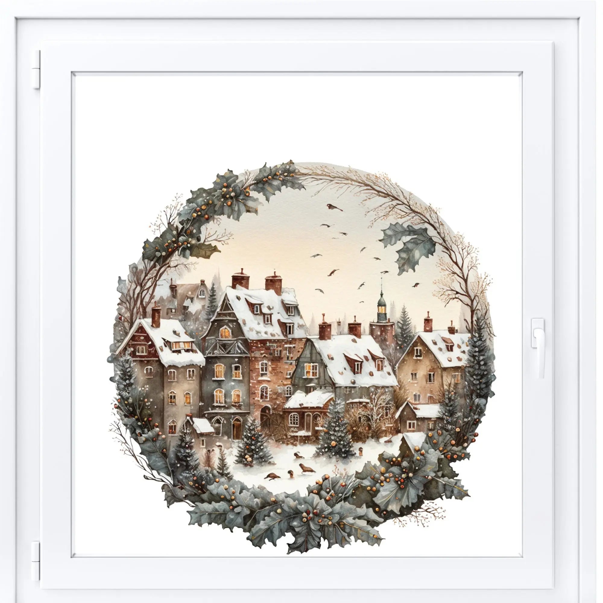 Vintage Village Christmas Window Sticker, Christmas Window Sticker, Double-Sided Reusable Christmas Window Sticker, Christmas Window Decal, Creative Windows