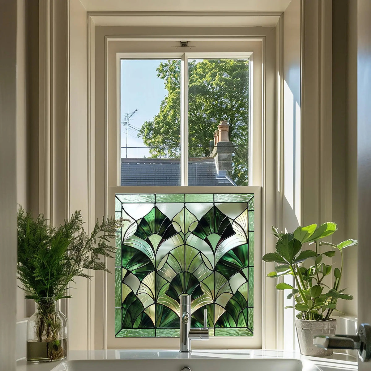 Green Art Deco Window Decorative Window Bathroom Window – Creative Windows