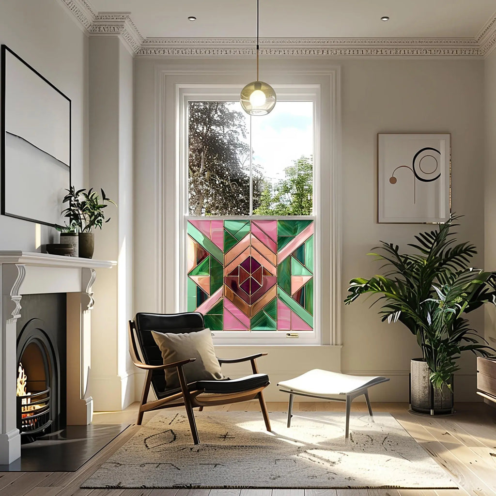 Art Deco Privacy Window Film: Custom Size Stained Glass Style Creative Windows