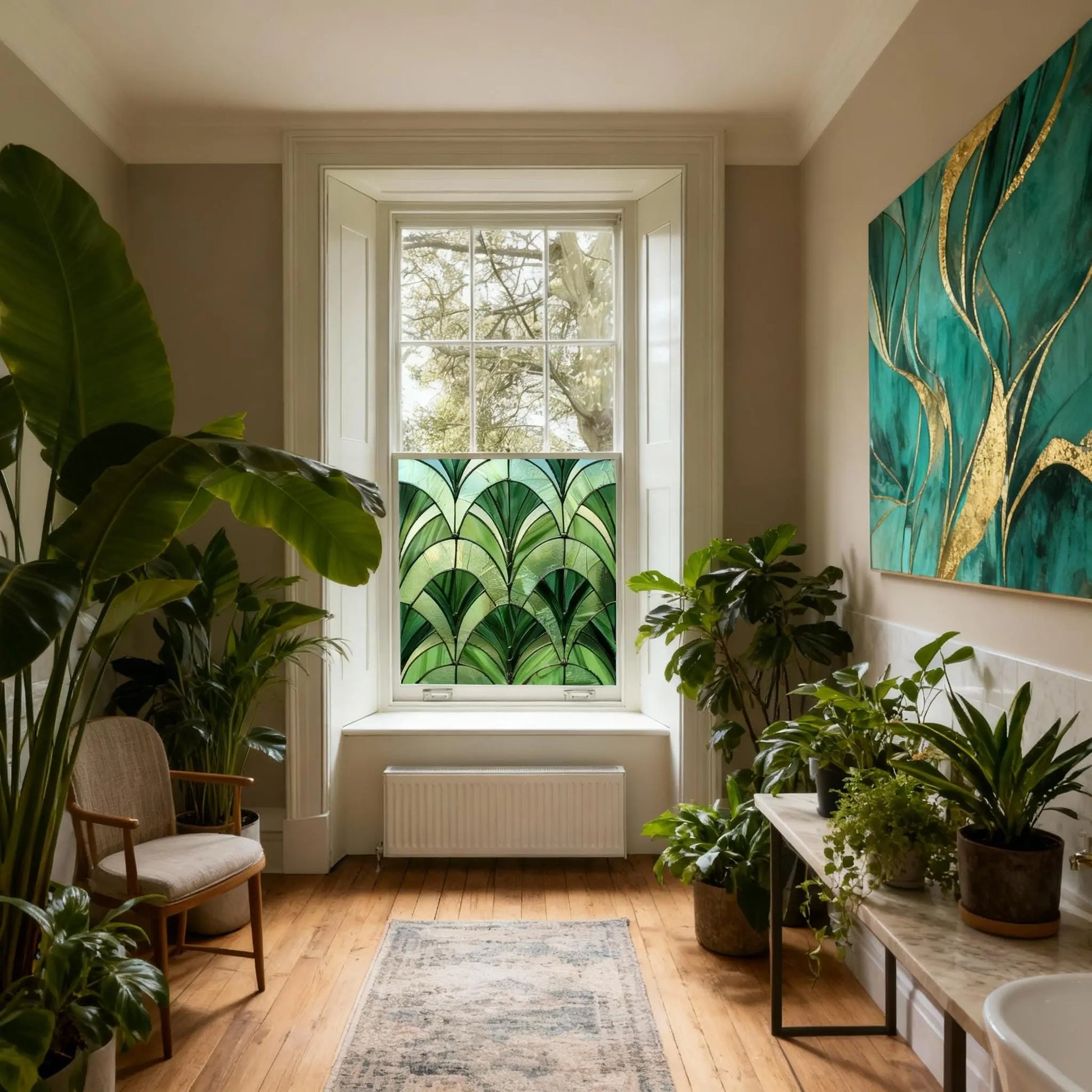 Art Deco Privacy Window Film: Stained Glass Style, Custom Size Creative Windows