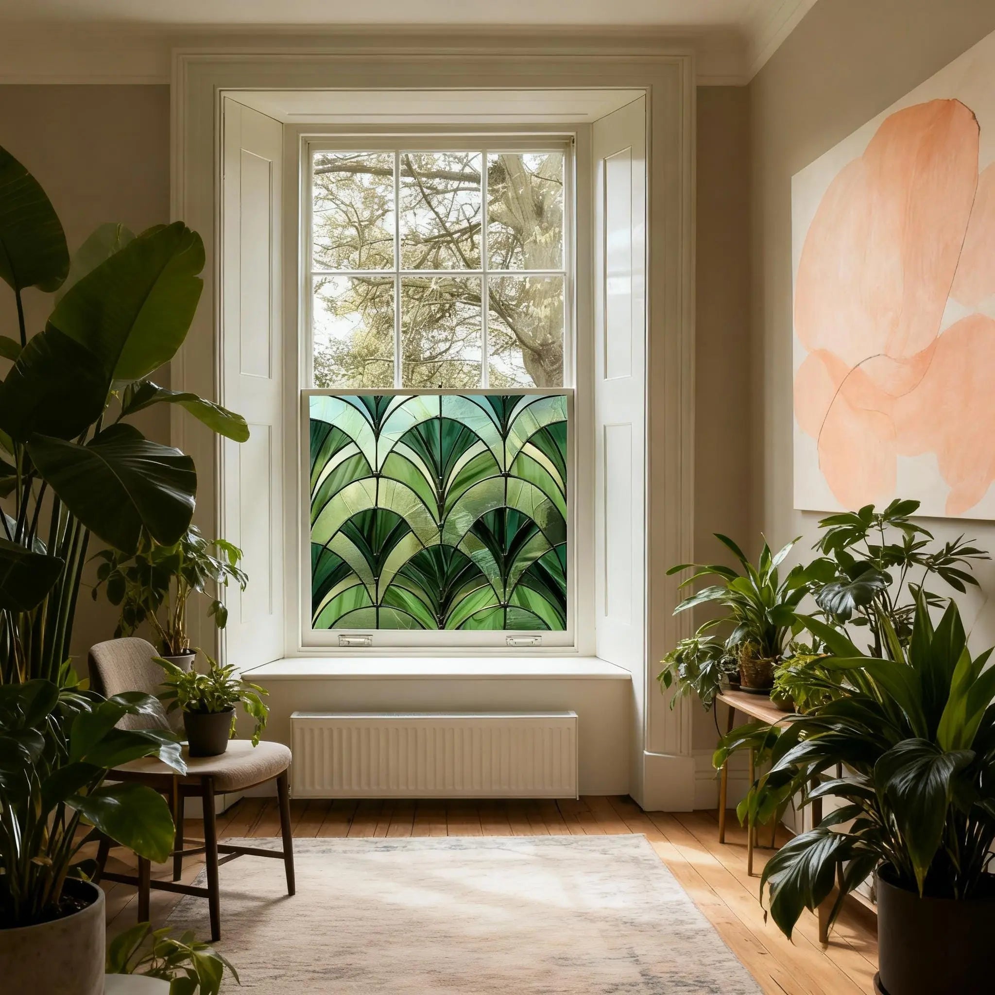 Art Deco Privacy Window Film: Stained Glass Style, Custom Size Creative Windows