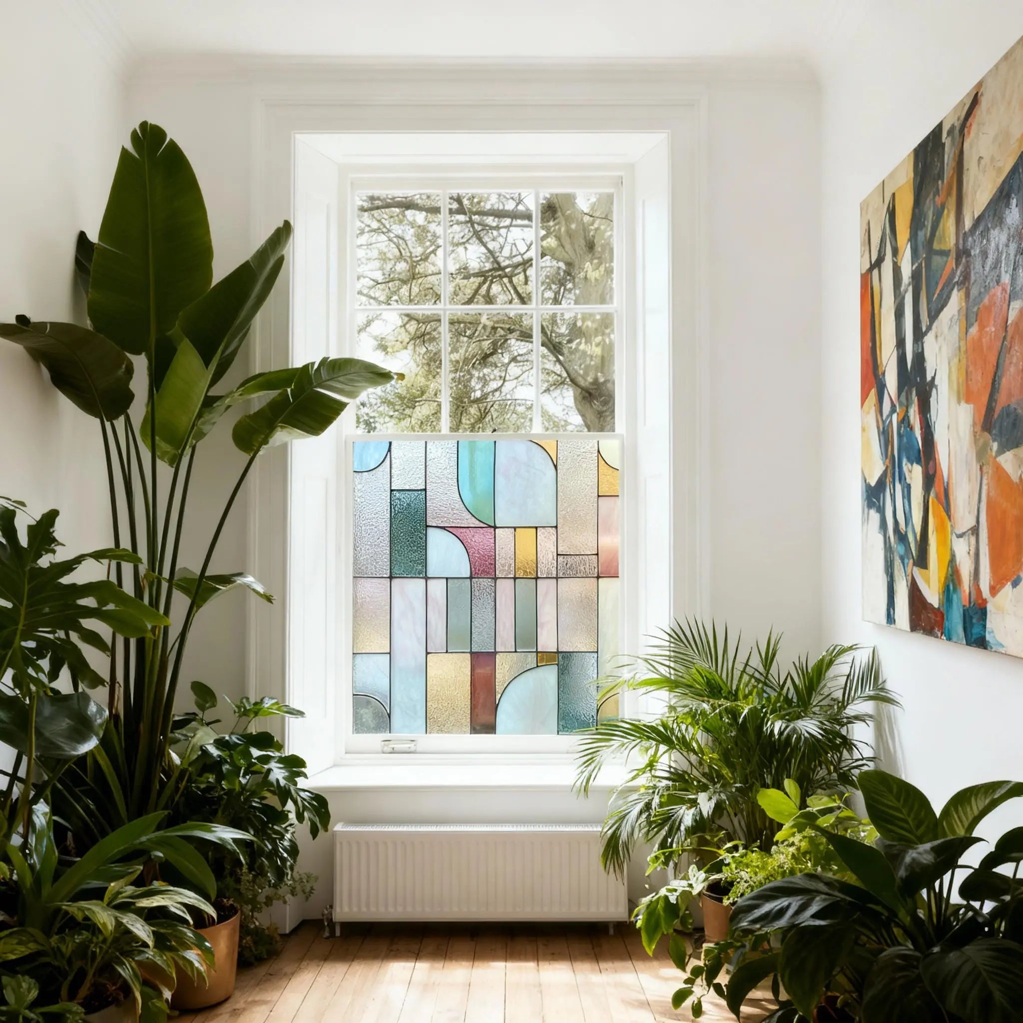 Art Deco Privacy Window Film: Geometric Stained Glass Style Creative Windows