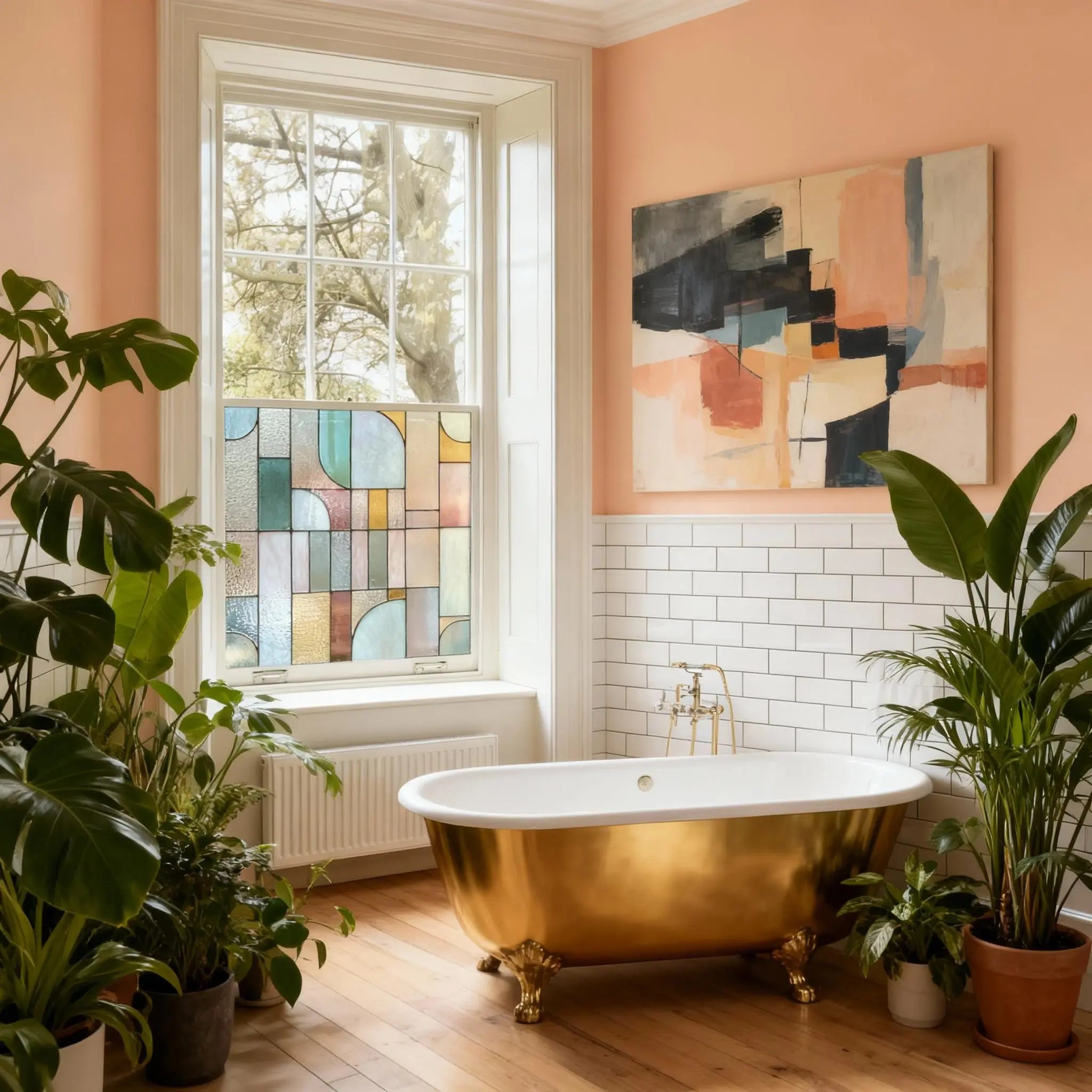 Art Deco Privacy Window Film: Geometric Stained Glass Style Creative Windows