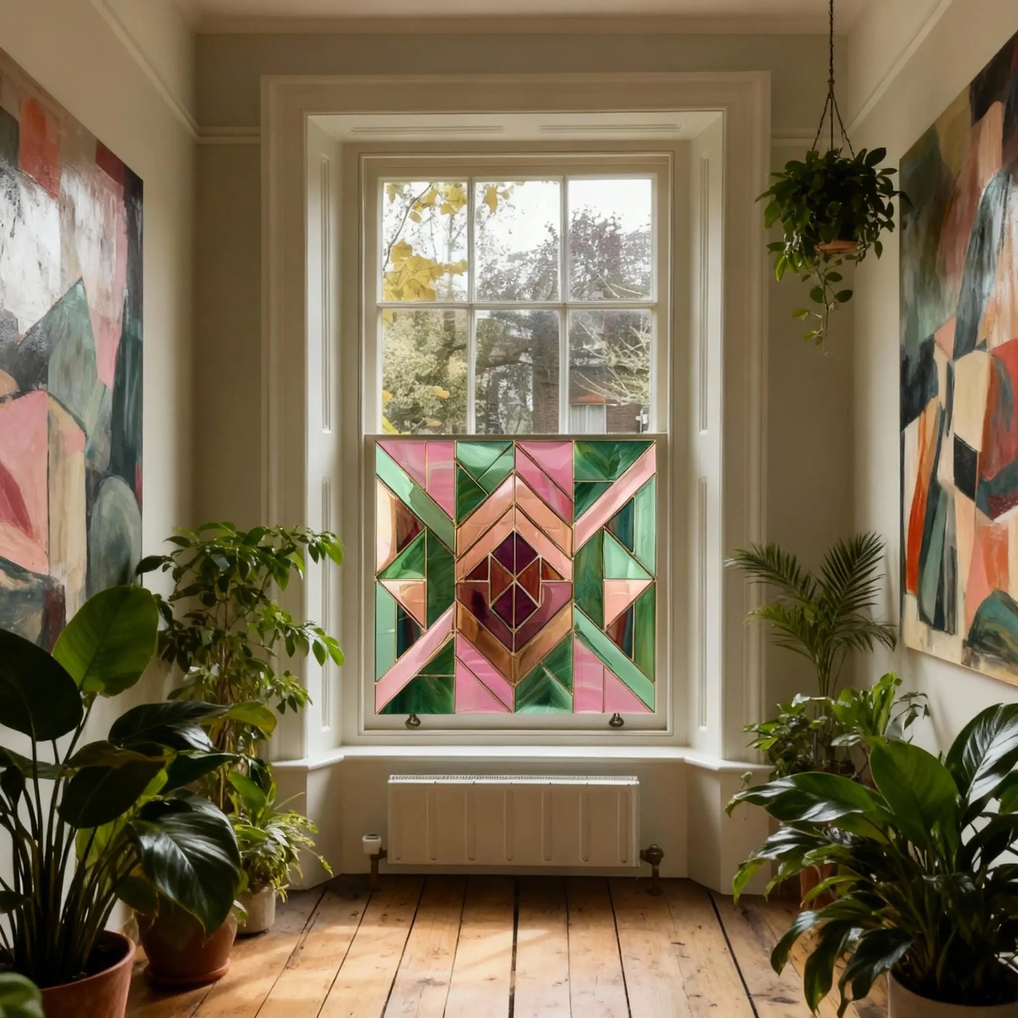Art Deco Privacy Window Film: Custom Size Stained Glass Style Creative Windows