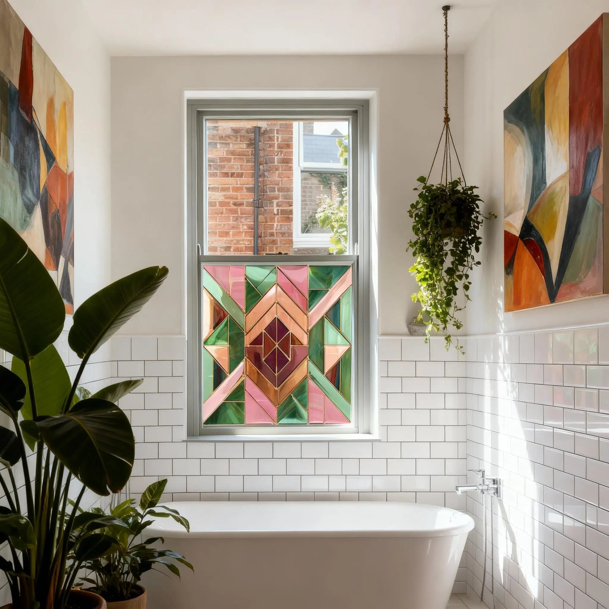 Art Deco Privacy Window Film: Custom Size Stained Glass Style Creative Windows