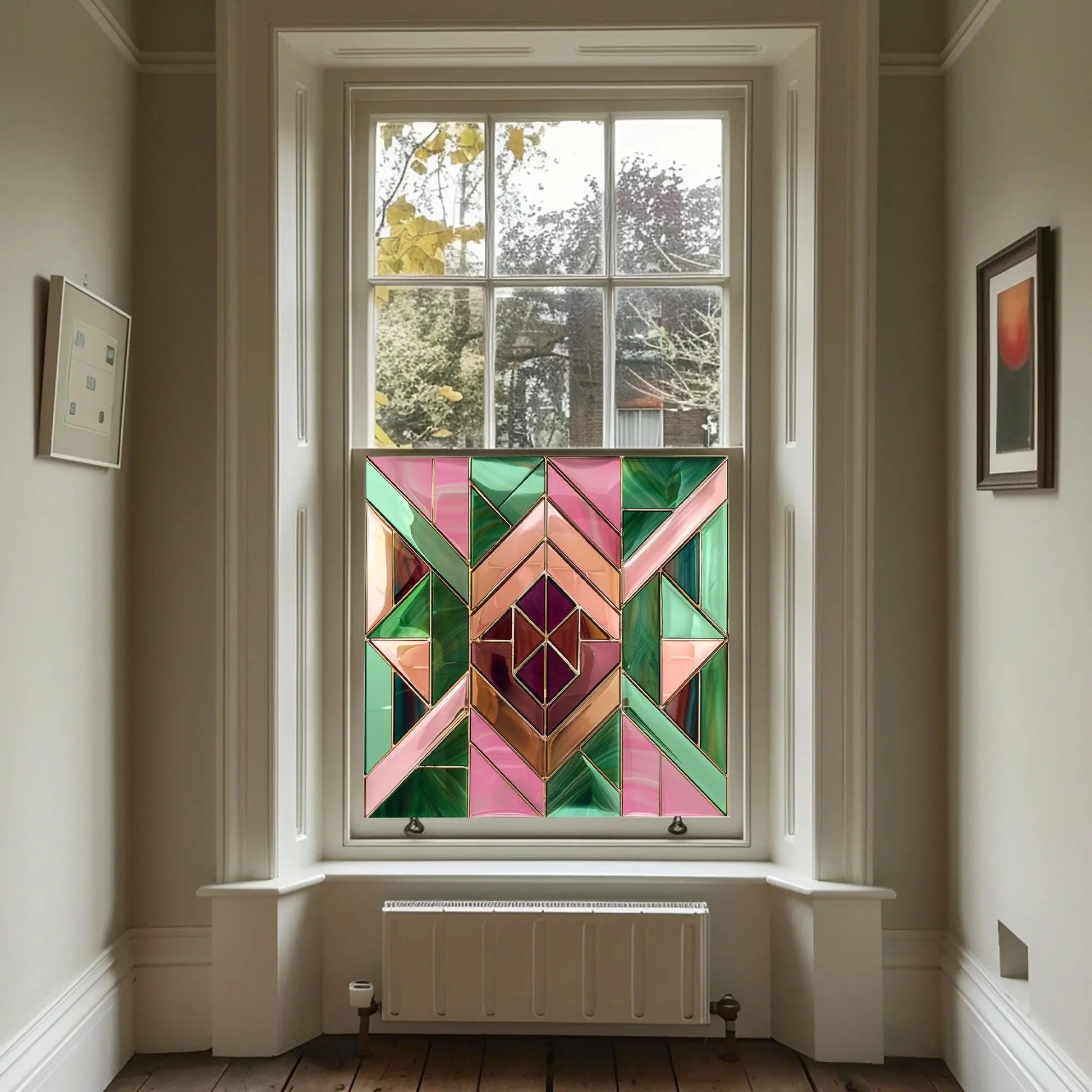 Art Deco Privacy Window Film: Custom Size Stained Glass Style Creative Windows