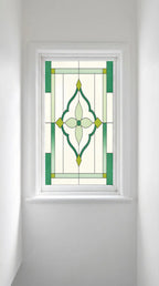 Art Deco Privacy Window Film – Green Ornamental Stained Glass
