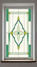 Art Deco Privacy Window Film – Green Ornamental Stained Glass
