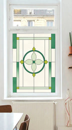 Art Deco Privacy Window Film – Green Stained Glass Design