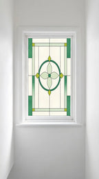 Art Deco Privacy Window Film – Green Stained Glass Design