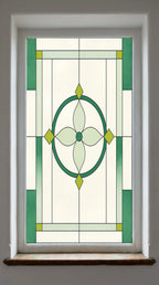 Art Deco Privacy Window Film – Green Stained Glass Design