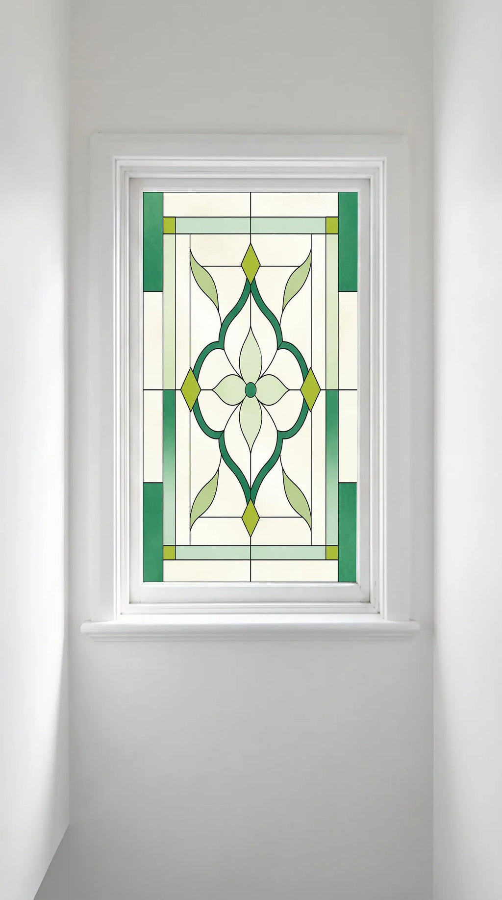 Art Deco Privacy Window Film – Green Geometric Stained Glass
