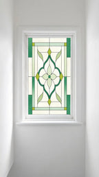 Art Deco Privacy Window Film – Green Geometric Stained Glass
