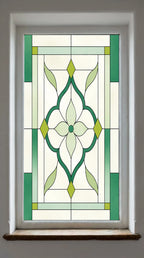 Art Deco Privacy Window Film – Green Geometric Stained Glass