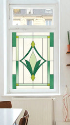 Art Deco Privacy Window Film – Emerald Geometric Stained Glass
