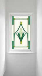 Art Deco Privacy Window Film – Emerald Geometric Stained Glass