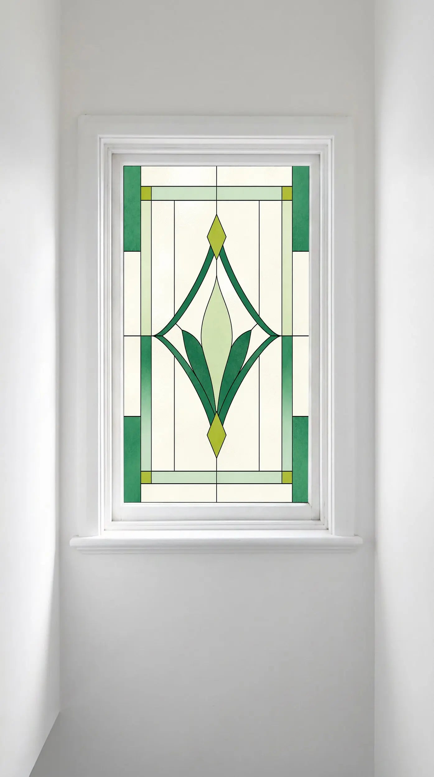 Art Deco Privacy Window Film – Emerald Geometric Stained Glass