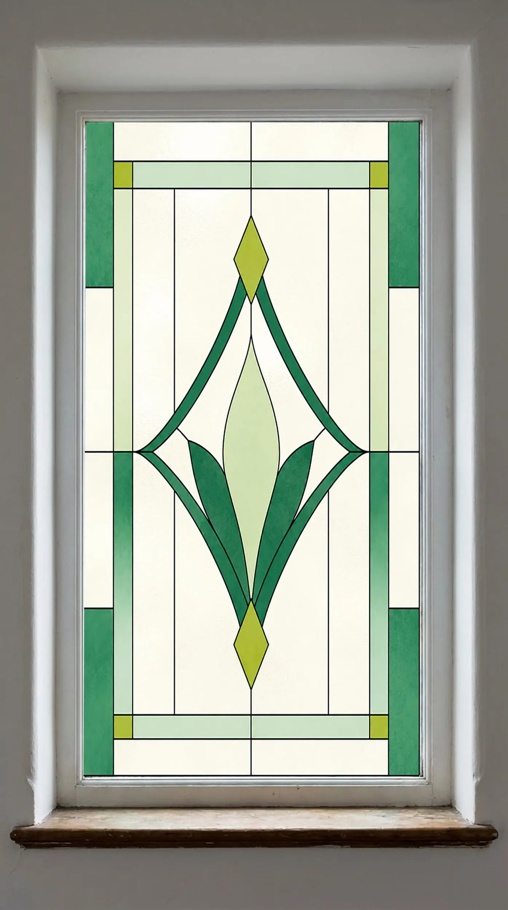Art Deco Privacy Window Film – Emerald Geometric Stained Glass