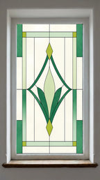 Art Deco Privacy Window Film – Emerald Geometric Stained Glass