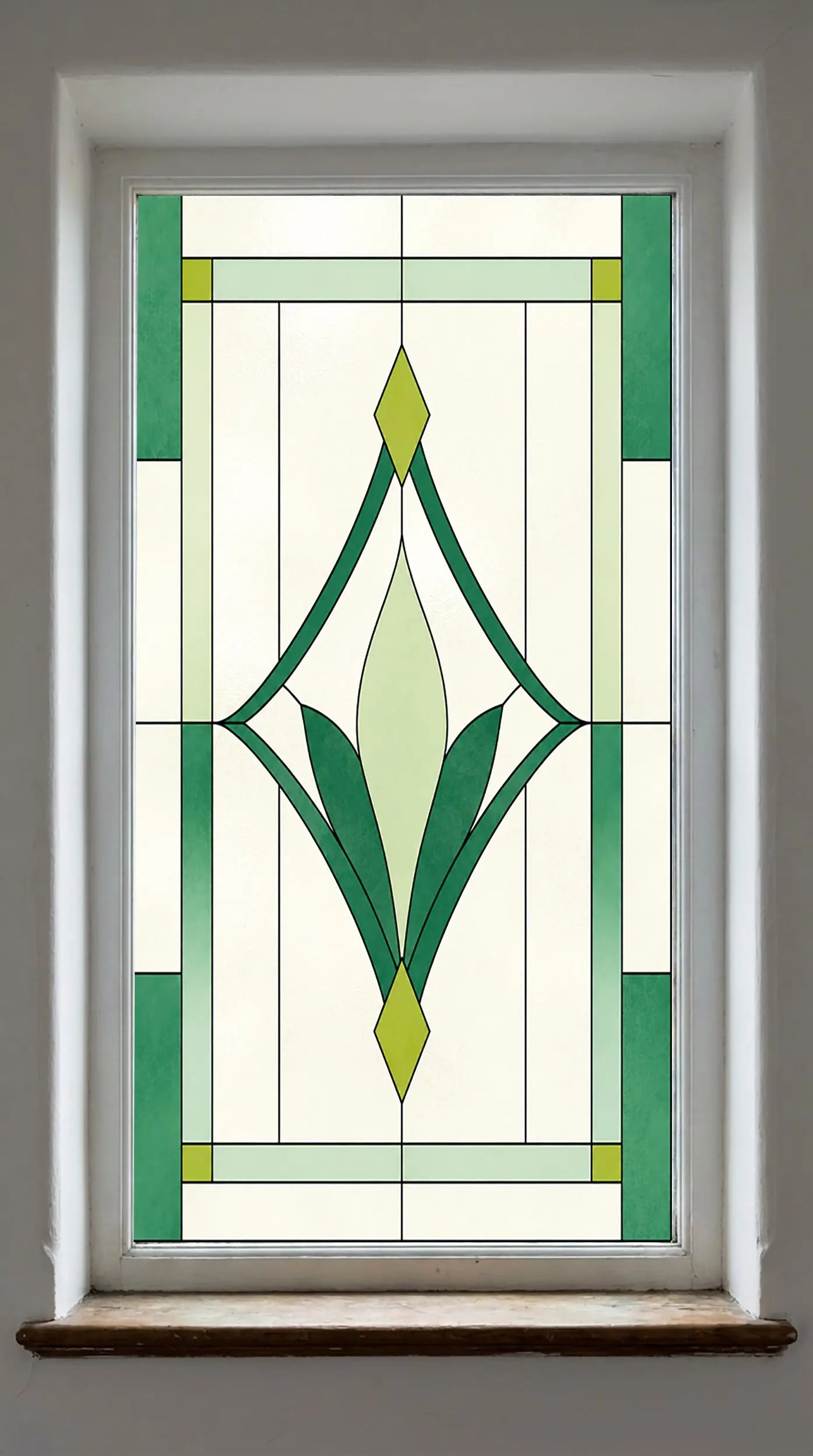 Art Deco Privacy Window Film – Emerald Geometric Stained Glass