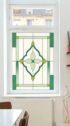 Art Deco Privacy Window Film – Green Ornamental Stained Glass