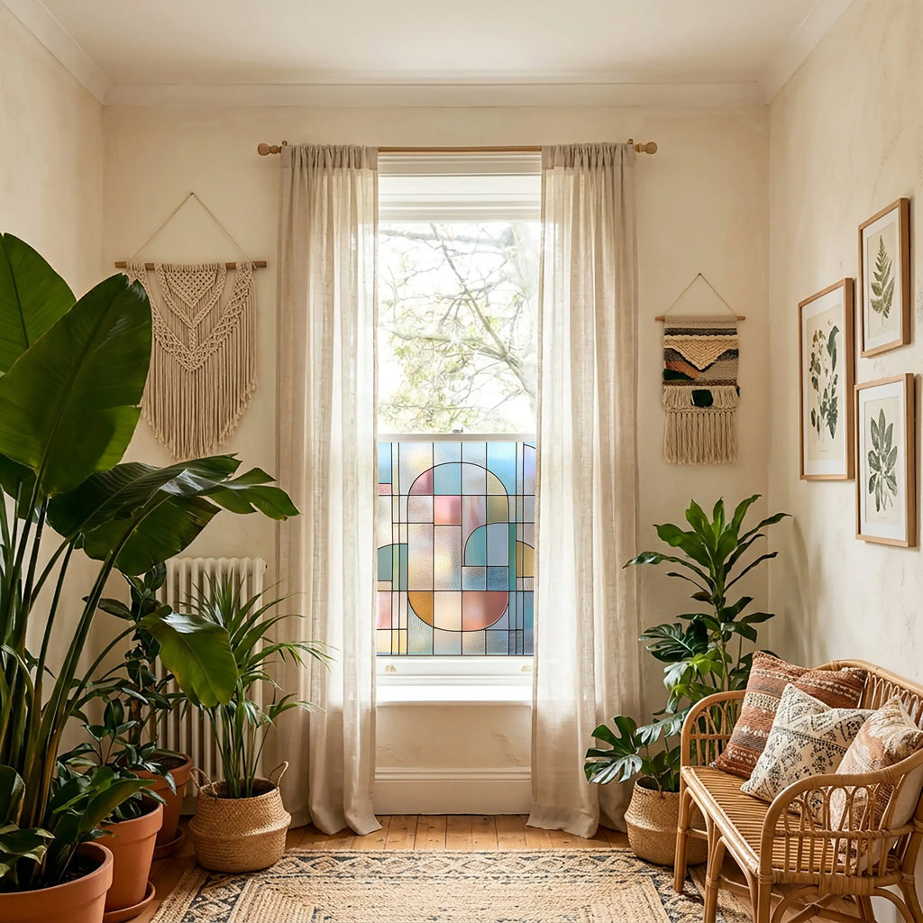 Stained Glass Window Film | Privacy Window Film | Pastel Geometric