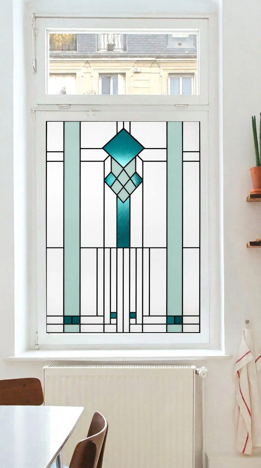 Art Deco Stained Glass Film – Geometric Privacy Window Design