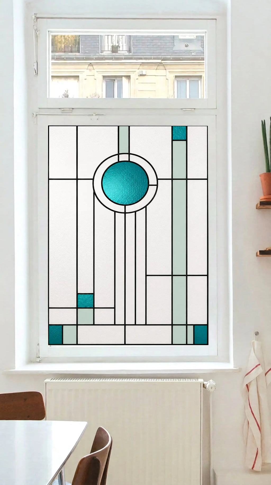 Art Deco Privacy Window Film – Geometric Stained Glass Design
