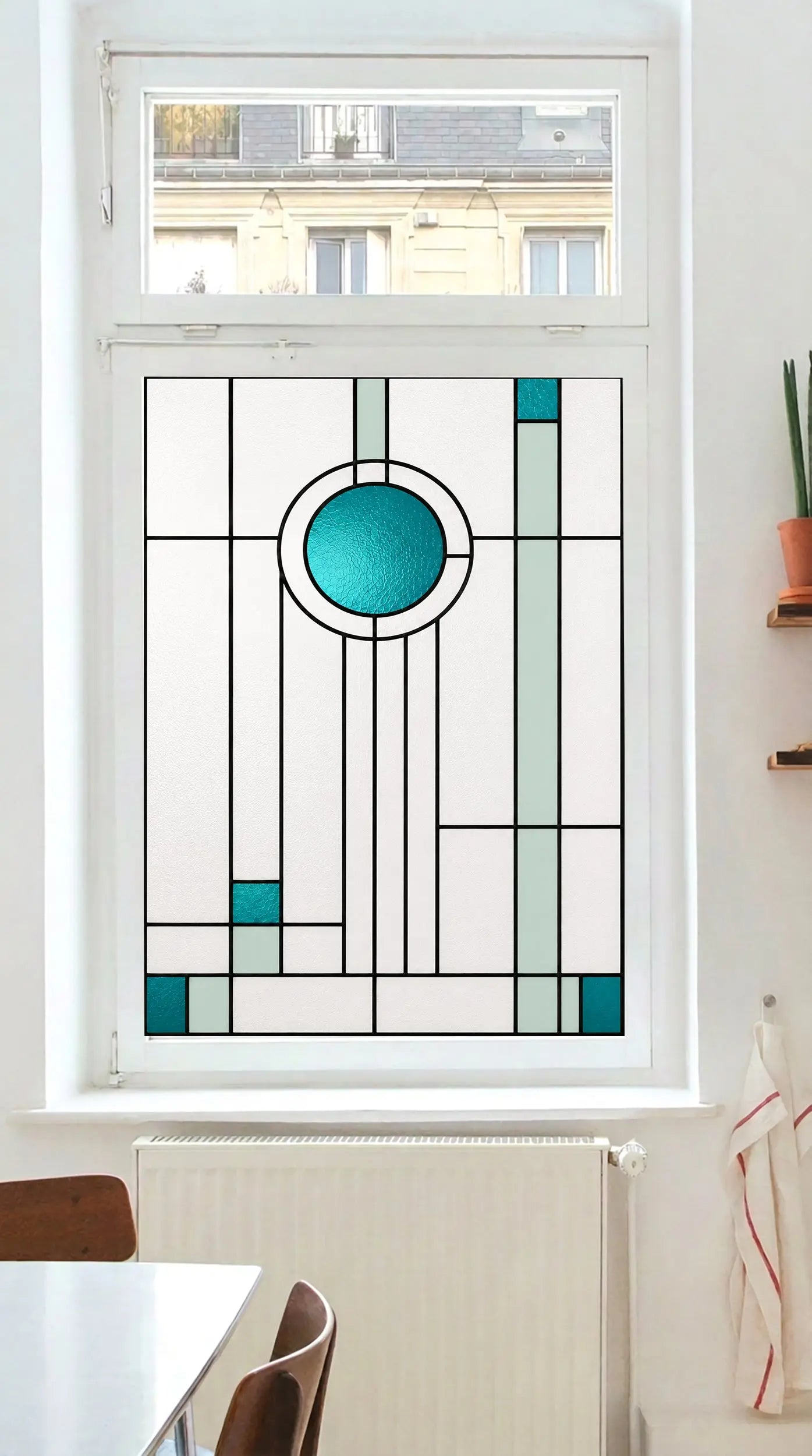Art Deco Privacy Window Film – Geometric Stained Glass Design