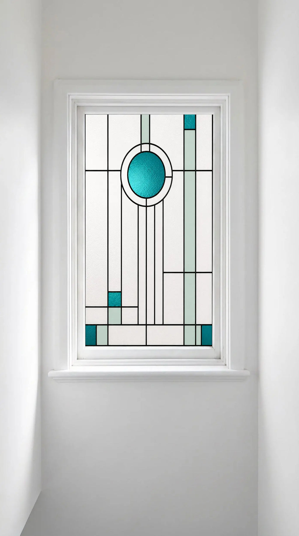 Art Deco Privacy Window Film – Geometric Stained Glass Design